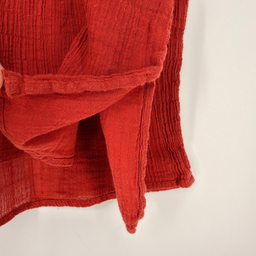 Aerie Top Women Medium Red Cotton Gauze V-Neck Long Sleeve Boho Beachy‎ Crinkle - Picture 4 of 6